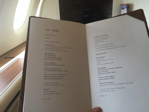 Thai Airways A380 Royal First Class - Lunch and breakfast menu