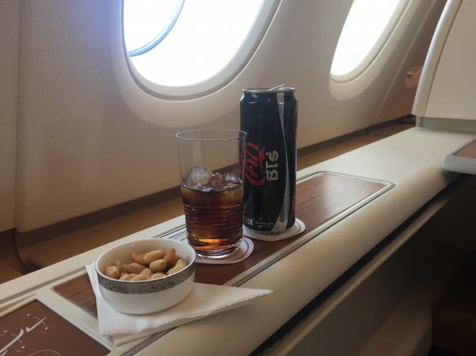 Thai Airways A380 Royal First Class - After take-off drink