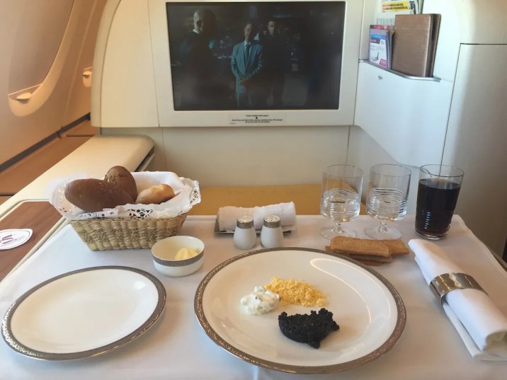 Thai Airways A380 Royal First Class - Caviar arrangement