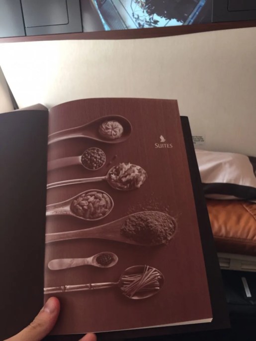 Singapore Airlines A380 Suites - Menu