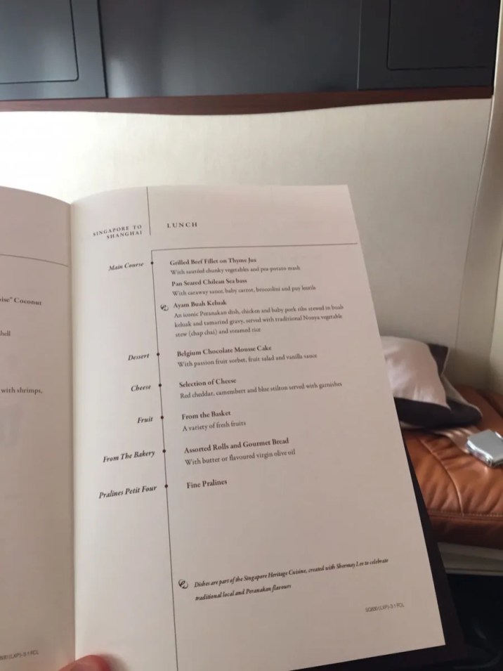 Singapore Airlines A380 Suites - Menu 3