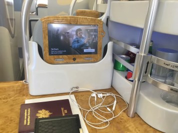 Emirates A380 Business Class - Seat mini-bar and touch pad