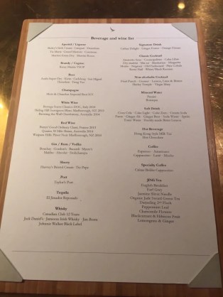 Bar beverages list