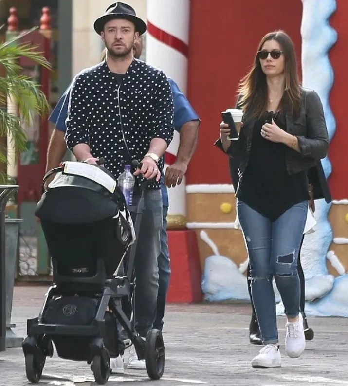 Justin Timberlake with his Orbit Baby stroller