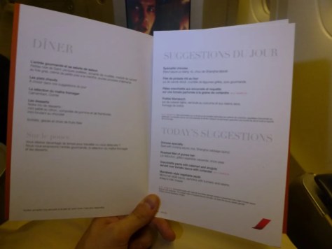 Air France Business Class - Menu